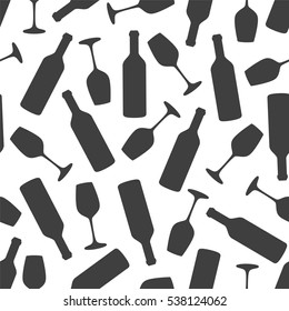 Seamless Vector Pattern - Wine Glass And Bottle