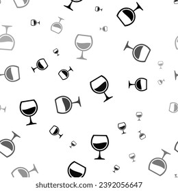 Seamless vector pattern with wineglass symbols, creating a creative monochrome background with rotated elements. Vector illustration on white background