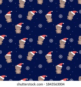 Seamless vector pattern, winter background, christmas print with cute bears