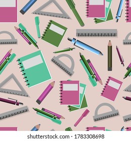 Seamless vector pattern withdifferent scholl supplies. First day of school, back to school backgrounds