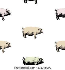 Seamless vector pattern wits pigs