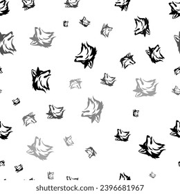 Seamless vector pattern with wolf heads, creating a creative monochrome background with rotated elements. Vector illustration on white background