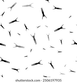 Seamless vector pattern with woman stretches symbols, creating a creative monochrome background with rotated elements. Vector illustration on white background