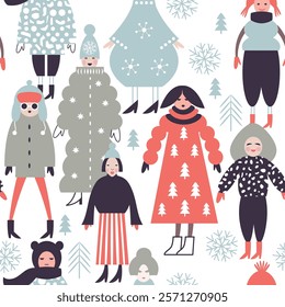 Seamless vector pattern with women images