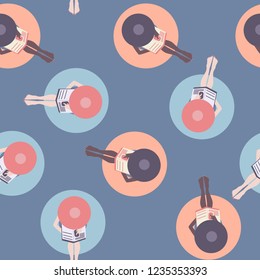 Seamless Vector Pattern with Women on Rubber Rings. Women Floating on Inflatable Circles in a Swimming Pool. 