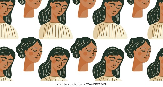 Seamless vector pattern with women's faces