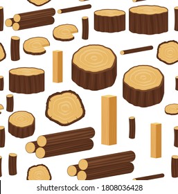Patrón vectorial sin fisuras con troncos de madera, troncos y tablones. Antecedentes de la silvicultura y la industria maderera. 5.º escalada