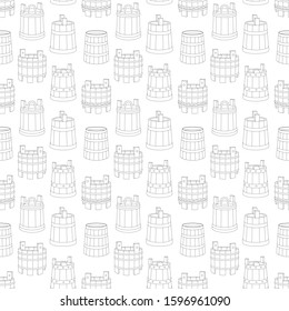 Seamless vector pattern with wooden tub on white background. Line art vector illustration. Can be used for graphic design, textile design or web design.