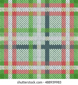 Seamless vector pattern as a woollen Celtic tartan plaid or a knitted fabric mainly in light red and green hues