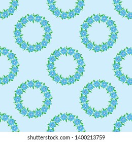 Seamless vector pattern with wreaths of blue flowers. Floral seamless vector pattern.