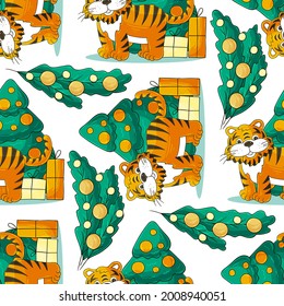Seamless vector pattern for year of the tiger 2022. Can be used for fabric, packaging, wrapping paper and etc
