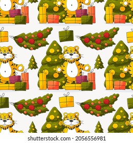 Seamless vector pattern for year of the tiger 2022. Pattern. Can be used for fabric, packaging, wrapping paper, textile and etc