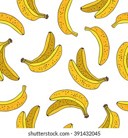 Seamless vector pattern of yellow bananas on a white background.