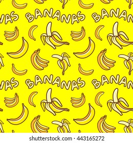 Seamless vector pattern of yellow bananas on a yellow background.