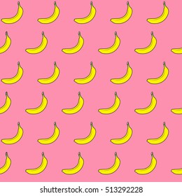Seamless vector pattern of yellow bananas on a pink background. sstkBackgrounds