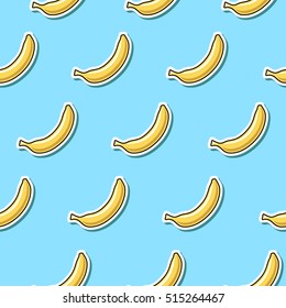 Seamless vector pattern. Yellow bananas on a blue background.  Seamless pattern of bright fruits. Banane backdrop. Seamless fruit pattern. Vector background with banane. Wrapping paper.