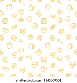 Seamless vector pattern with yellow beekeeping outline icons