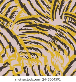 Seamless vector pattern with yellow and brown abstract ornament on pink background.