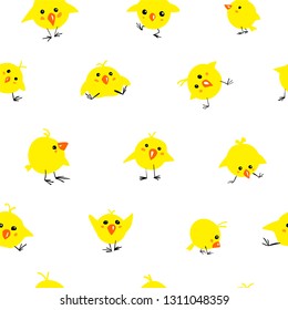Seamless vector pattern of yellow chicks on white background
