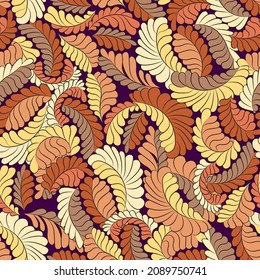 seamless vector pattern with yellow exotic leaves in random arrangement