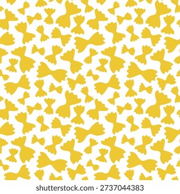 Seamless vector pattern of yellow farfalle bowtie pasta silhouettes. Minimalist repeating design for Italian restaurant branding, packaging, and kitchen textiles.