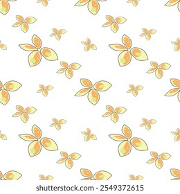 Seamless vector pattern with yellow floral in cartoon doodle style on transparent background