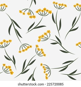 Seamless vector pattern with yellow flowers on white background. Retro stylized elements, good for scrapbooking