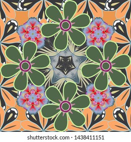 Seamless vector pattern in yellow, green and gray colors. Floral background.