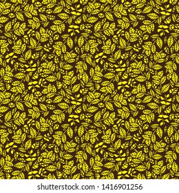 Seamless vector pattern with yellow leaves on dark brown background. Great for textile, stationery and other surface prints