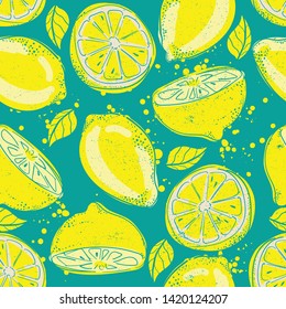 Seamless vector pattern with yellow lemon. Hand drawing print. Summer pattern. print for T-shirts, textiles, wrapping paper, web. 