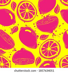 Seamless vector pattern with yellow lemon. Hand drawing print. Summer pattern. print for T-shirts, textiles, wrapping paper, web. 