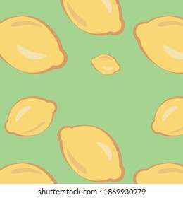Seamless vector pattern. Yellow lemons on green background.