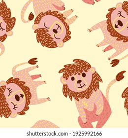 Seamless vector pattern yellow lions