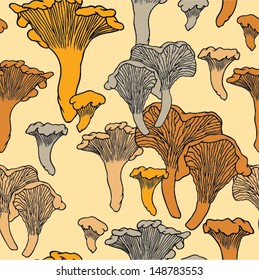 Seamless vector pattern of yellow mushrooms.