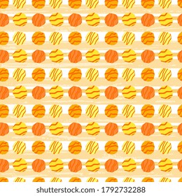 Seamless vector pattern with yellow and orange circles for textile, surface, packaging, postcards, wallpaper, wrapping design. Bright abstract background.