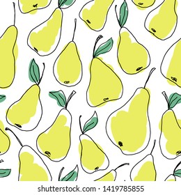 Seamless vector pattern with yellow pears. Doodle, childich drawing. Perfect for printing textile.