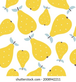 Seamless vector pattern with yellow pears. Cartoon illustration. Perfect for wrapping paper, wallpaper, background, fabric print.