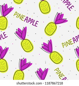 Seamless vector pattern with yellow pineapples. Modern concept for fabric and paper, surface textures.