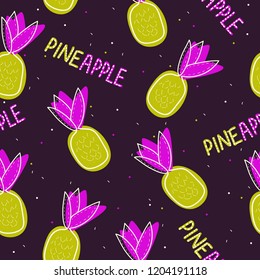 Seamless vector pattern with yellow pineapples. Modern concept for fabric and paper, surface textures.