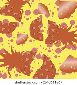 Seamless vector pattern with yellow pineapples. Hand drawn print. Summer pattern. Print for t-shirts, textiles, wrapping paper, web.