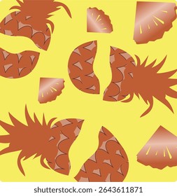 Seamless vector pattern with yellow pineapples. Hand drawn print. Summer pattern. Print for t-shirts, textiles, wrapping paper, web.