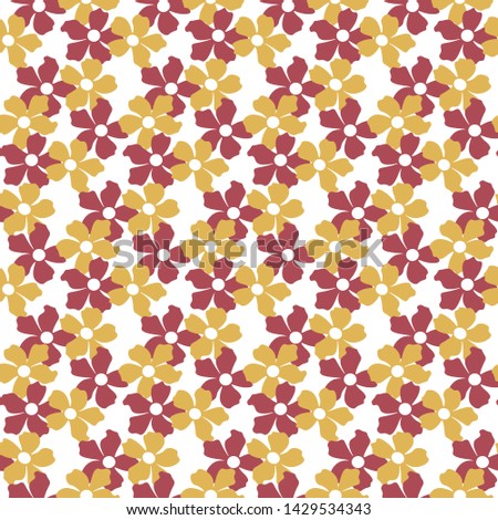 Seamless vector pattern with yellow and pink flowers scattered on each other. Summer design illustration.
