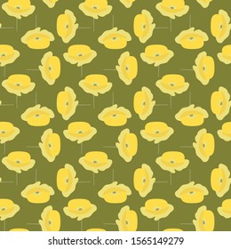 Seamless vector pattern with yellow poppies. Hand drawn flowers . decorative texture for fabric, Wallpaper, stationery, bedding.