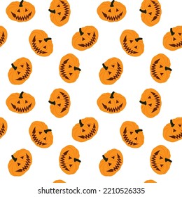 Seamless vector pattern of yellow pumpkin of halloween on white background