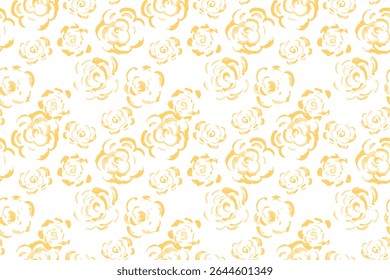 Seamless vector pattern with yellow sketchy roses on white background. Bold, artistic floral design for fabric, wallpaper, fashion prints, packaging projects