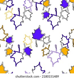 Seamless vector pattern with yellow, white and purple leaves on a white background. Modern stylish botanicalt flat style illustration for fabric print, wrapping paper, maple syrup labels.