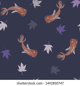 Seamless vector pattern Yin Yang Koi carp fish in oriental style, symbolize luck and love. Japanese and Chinese background.