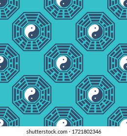 Seamless vector pattern with Yin and yang symbol with Bagua Trigrams