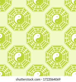 Seamless vector pattern with Yin and yang symbol with Bagua Trigrams