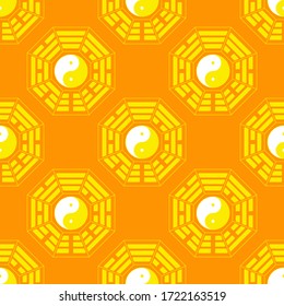 Seamless vector pattern with Yin and yang symbol with Bagua Trigrams